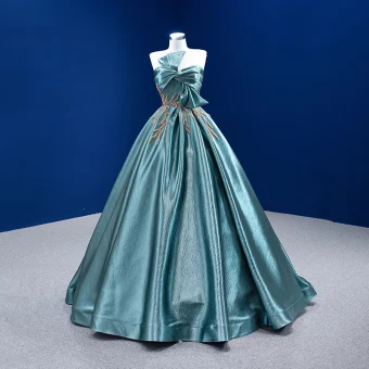 Haut De Gamme Vert Jade Robe De Bal 2022 Robe Boule Noeud Bustier Sans Manches Dos Nu Perlage Longue Robe De Ceremonie