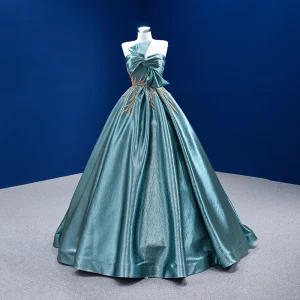 Haut De Gamme Vert Jade Robe De Bal 2022 Robe Boule Noeud Bustier Sans Manches Dos Nu Perlage Longue Robe De Ceremonie