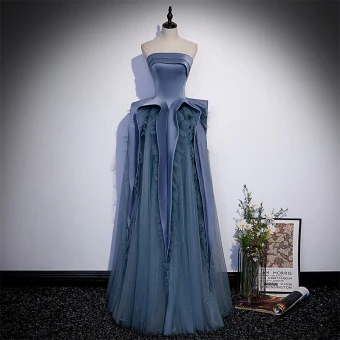 Chic Belle Océan Bleu Volants En Cascade Robe De Bal 2022 Princesse Bustier Sans Manches Dos Nu Longue Robe De Ceremonie
