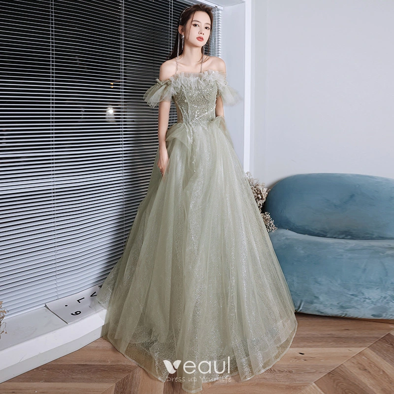 sage green prom dresses 2022 Mermaid Sage Green Prom Dresses Dress Lace Off Shoulder – Lisposa