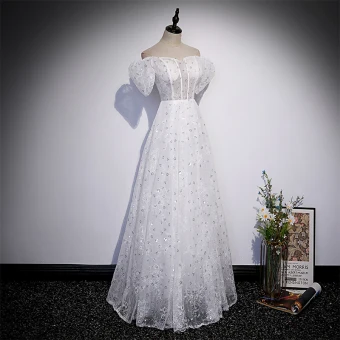 Chic Belle Blanche Paillettes En Dentelle Fleur Robe De Bal 2022 Princesse De L Épaule Manches Courtes Dos Nu Longue Robe De Ceremonie