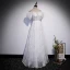 Chic / Beautiful White Sequins Lace Flower Prom Dresses 2022 A-Line / Princess Off-The-Shoulder Short Sleeve Backless Floor-Length / Long Formal Dresses