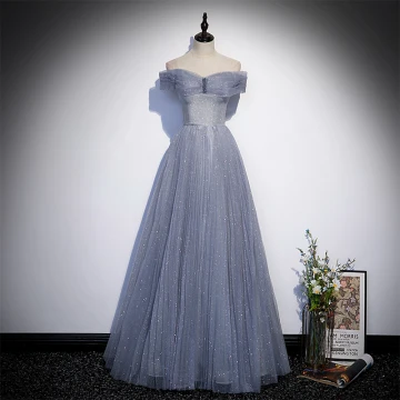 Charmant Bleu Ciel Glitter Paillettes Robe De Bal 2022 Princesse De L Épaule Manches Courtes Dos Nu Longue Robe De Ceremonie