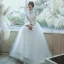 Vintage / Retro Ivory Lace Flower Pearl Wedding Dresses 2022 A-Line / Princess High Neck Long Sleeve Floor-Length / Long Wedding