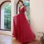 Sparkly Burgundy Glitter Prom Dresses 2022 A-Line / Princess V-Neck Short Sleeve Backless Rhinestone Floor-Length / Long Formal Dresses