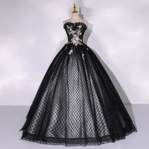 Chic Beautiful Black Prom Dresses 2022 Ball Gown Ruffle Strapless Beading Pearl Rhinestone Sleeveless Backless Floor Length Long Formal Dresses