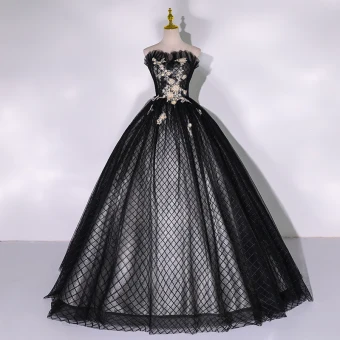 Chic Belle Noire Robe De Bal 2022 Robe Boule Volants Bustier Perlage Perle Faux Diamant Sans Manches Dos Nu Longue Robe De Ceremonie