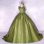 Vintage / Retro Clover Green Satin Prom Dresses 2022 Ball Gown Strapless Sleeveless Backless Sweep Train Formal Dresses