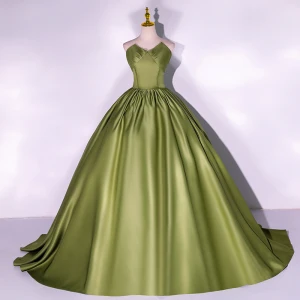 Vintage Klee Grün Satin Ballkleider 2022 Ballkleid Bandeau Ärmellos Rückenfreies Sweep Pinsel Zug Festliche Kleider
