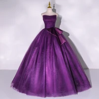 Elegantes Vestidos de gala Morado 2022 Ball Gown Sin Tirantes Sin Mangas Sin Espalda Bowknot Largos Vestidos Formales