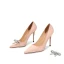 Charming Champagne Leather Satin Wedding Shoes 2022 Rhinestone Bow 10 cm Stiletto Heels Pointed Toe Wedding Pumps High Heels