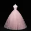 Elegante Pink Ballkleider 2022 Bandeau Perlenstickerei Perle Pailletten Ärmellos Rückenfreies Lange Festliche Kleider