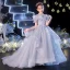 Classy Sky Blue Cascading Ruffles Flower Girl Dresses 2022 Ball Gown Scoop Neck Beading Sequins Short Sleeve Backless Court Train Flower Girl Dresses