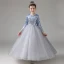 Sparkly Sky Blue Gradient-Color Sequins Birthday Flower Girl Dresses 2022 Ball Gown Scoop Neck Long Sleeve Floor-Length / Long Flower Girl Dresses
