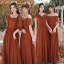 Modest / Simple Caramel Bridesmaid Dresses 2021 A-Line / Princess Short Sleeve Backless Floor-Length / Long Wedding Party Dresses