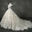 Luxe Champagne Robe Boule Robe De Mariée 2017 Encolure Dégagée Manches Courtes Volants Organza Dentelle Tribunal Train