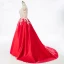 Luxe Rouge Robe De Bal 2017 Sans Manches Perlage Paillettes Faux Diamant Volants Appliques Dos Nu Glitter Satin Robe De Ceremonie