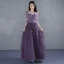 Élégant Grape Robe De Bal 2017 Encolure Dégagée 1/2 Manches Appliques En Dentelle Ceinture Volants Tulle Longue Robe De Ceremonie