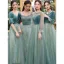 Modest / Simple Jade Green Suede Bridesmaid Dresses 2022 A-Line / Princess Short Sleeve Backless Sequins Floor-Length / Long Wedding Party Dresses