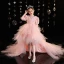 Mode Rougissant Rose Volants en Cascade Anniversaire Soirée Robe Ceremonie Fille 2022 Robe Boule Encolure Dégagée Paillettes Manches Courtes Dos Nu Tribunal Train Robe Ceremonie Fille