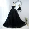 Elegant Black Corset Pleated Prom Dresses 2022 Ball Gown Strapless Sleeveless Backless Sweep Train Formal Dresses
