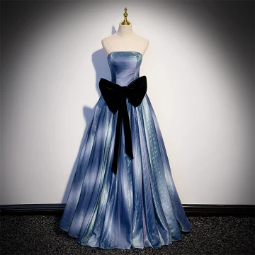 Chic Beautiful Ocean Blue Gradient Color Prom Dresses 2022 A Line Princess Strapless Sleeveless Backless Bow Floor Length Long Formal Dresses