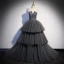 Elegant Grey Lace Flower Cascading Ruffles Prom Dresses 2022 Ball Gown Spaghetti Straps Sleeveless Backless Sweep Train Formal Dresses