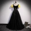 Elegante Schwarz Ballkleider 2022 A Linie Eckiger Ausschnitt Perlenstickerei Schleife Stoffgürtel Geschwollenes Kurze Ärmel Rückenfreies Lange Festliche Kleider