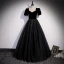 Elegant Black Suede Prom Dresses 2022 A-Line / Princess Square Neckline Short Sleeve Floor-Length / Long Formal Dresses