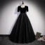 Elegant Black Suede Prom Dresses 2022 A-Line / Princess Square Neckline Beading Tassel Short Sleeve Floor-Length / Long Formal Dresses