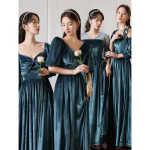 Simple Bleu D Encre Daim Robe Demoiselle D Honneur 2022 Princesse V Cou Manches Courtes Dos Nu Longue Robe Pour Mariage