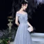 Charming Sparkly Sky Blue Glitter Sequins Prom Dresses 2022 A-Line / Princess Off-The-Shoulder Bow Short Sleeve Backless Floor-Length / Long Formal Dresses