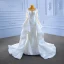 High End Weiß Perlenstickerei Spitze Blumen Fallende Rüsche Brautkleider / Hochzeitskleider 2022 Meerjungfrau Rundhalsausschnitt Lange Ärmel Hof-Schleppe Hochzeit