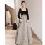 Chic / Beautiful Black Velour Suede Winter Prom Dresses 2022 A-Line / Princess Square Neckline Long Sleeve Rhinestone Floor-Length / Long Formal Dresses