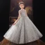 Chic / Beautiful Grey Birthday Flower Girl Dresses 2022 Ball Gown High Neck Beading Rhinestone Sequins Sleeveless Floor-Length / Long Flower Girl Dresses