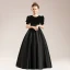 Elegant Black Suede Satin Birthday Flower Girl Dresses 2022 Ball Gown Scoop Neck Short Sleeve Sash Floor-Length / Long Flower Girl Dresses