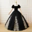 Elegant Black Suede Prom Dresses 2022 Ball Gown Square Neckline Puffy Short Sleeve Appliques Backless Floor-Length / Long Formal Dresses