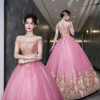 Chic Belle Ethnique Rose Bonbon Robe De Bal 2022 Robe Boule De L Épaule Perlage Perle Paillettes En Dentelle Fleur Manches Courtes Dos Nu Longue Robe De Ceremonie