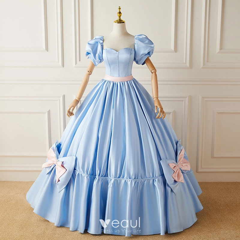 Pleated Strapless Sky Blue Prom Dress with Belt