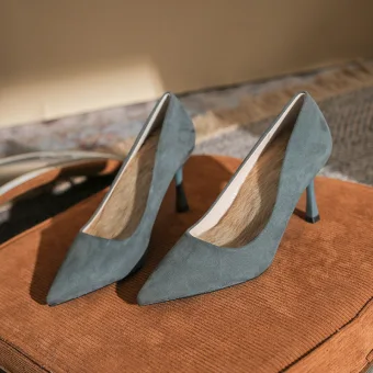 Enkel Blå Suede Kontor Ol Pumps 2022 8 Cm Stiletthæler Spisse Pumps Høyhælte