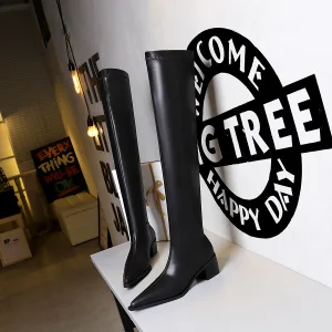 Fashion Black Winter Street Wear Womens Boots 2022 5 Cm Thick Heels Pointed Toe Boots