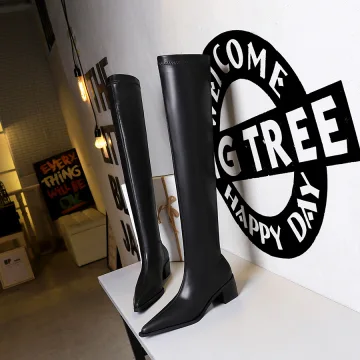 Mote Svart Vinter Gateklær Boots Dame 2022 5 Cm Tykk Hæler Spisse Boots