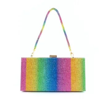 Unusual Multi Colors Rainbow Rhinestone Cocktail Party Clutch Bags 2022