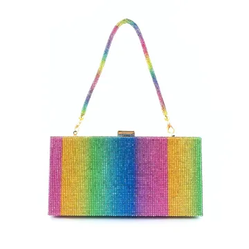Inhabituel Multi Couleurs Arc En Ciel Faux Diamant Cocktail Pochette 2022