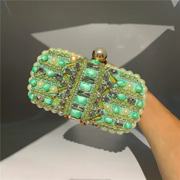 Fantastiske Unike Lime Grønn Perle Rhinestone Aften Håndvesken 2022