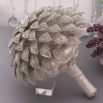 Stunning Zilveren Handgemaakt Rhinestone Bloem Bruidsboeket Accessoires 2022 Huwelijk