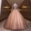 Elegant Purple Pearl Sequins Lace Flower Prom Dresses 2022 Ball Gown Off-The-Shoulder Long Sleeve Floor-Length / Long Formal Dresses