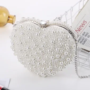 Chic Beautiful White Pearl Evening Party Satin Clutch Bags 2022