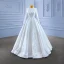 Muslim Elegant White Satin Wedding Dresses 2022 Ball Gown High Neck Handmade  Beading Pearl Lace Flower Long Sleeve Floor-Length / Long Wedding