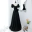 Elegant Black Prom Dresses 2022 A-Line / Princess Square Neckline Puffy Short Sleeve Bow Backless Floor-Length / Long Formal Dresses